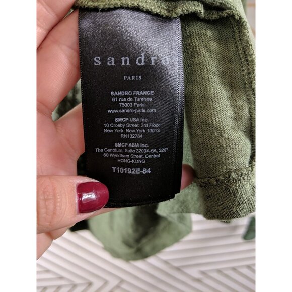 Sandro Paris Women's Green Linen Long Sleeve Silk Detail Size 1 - Picture 7 of 9